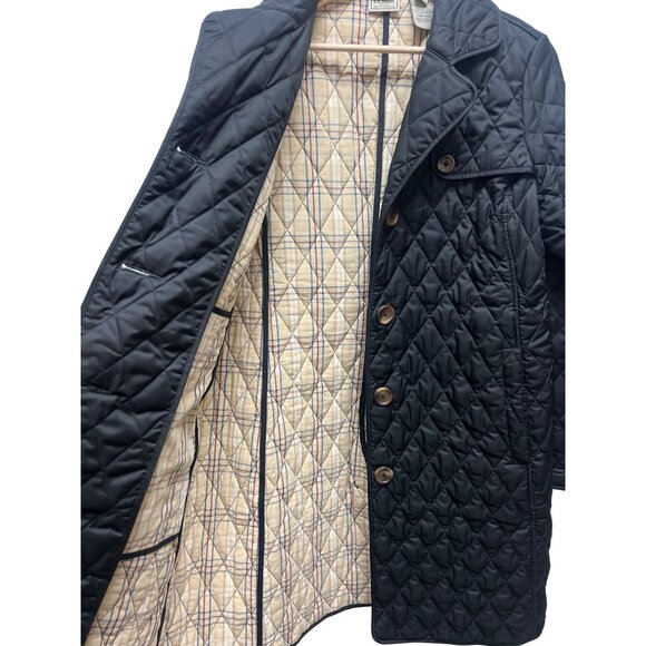 L.L. Bean Vintage 90's Long Black Quilted Barn Chore Car Coat with Plaid Interio - Picture 7 of 7